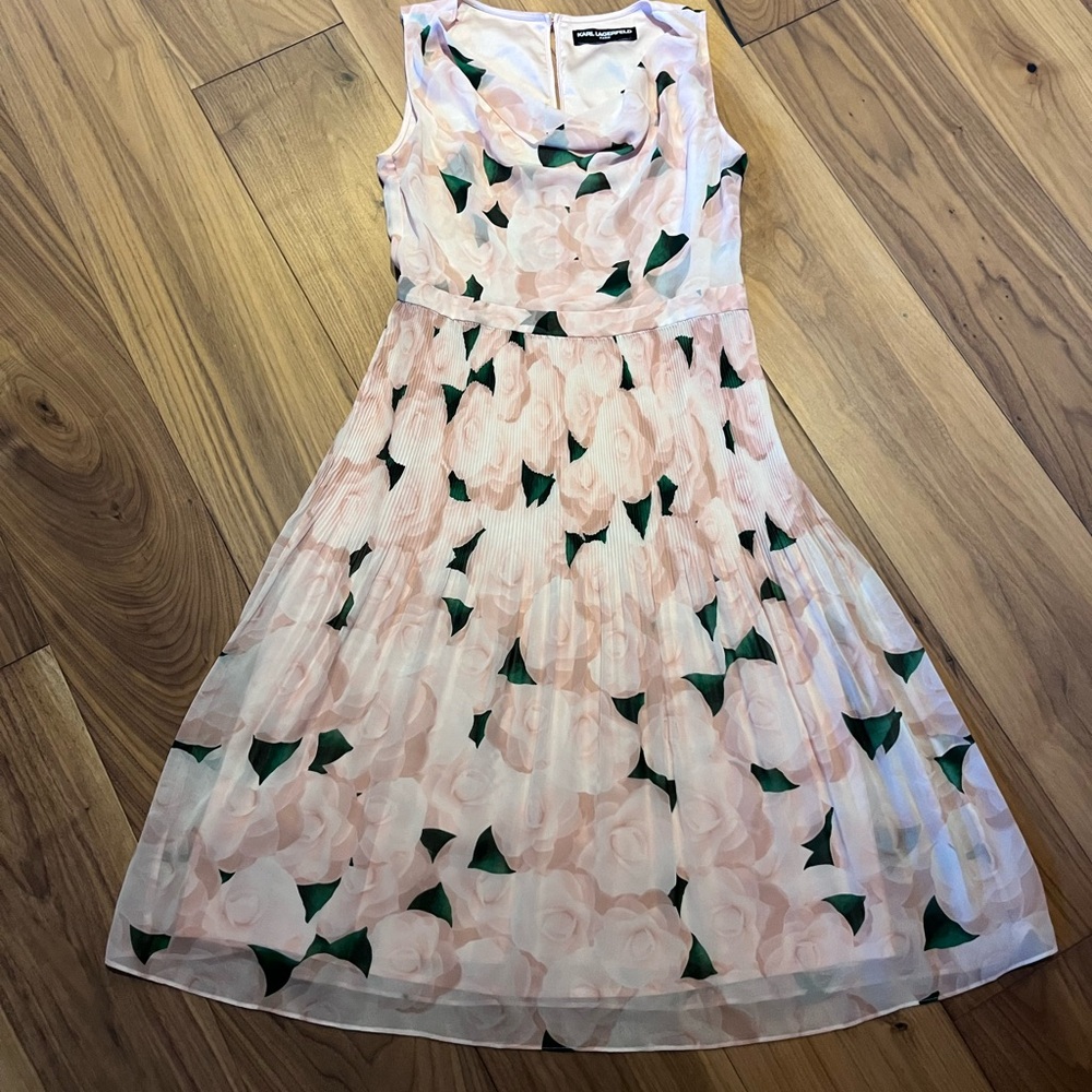 Karl Lagerfeld Pink and Green Floral Midi Dress